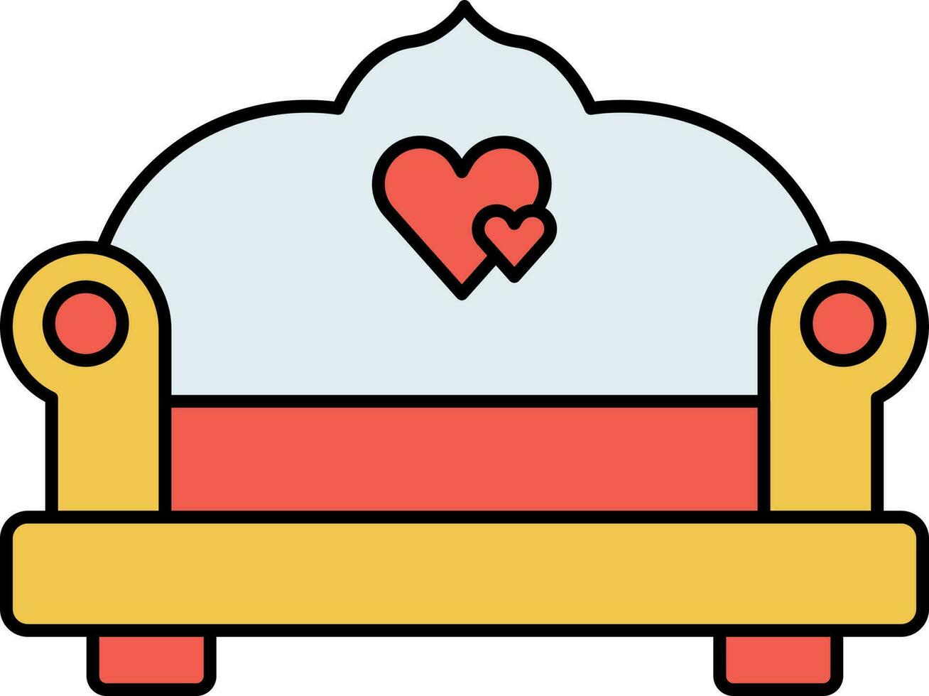 doppelt Herz Sofa dreifarbig Symbol im eben Stil. vektor