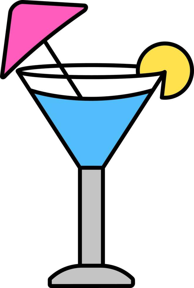 Illustration von Cocktail trinken mit Regenschirm und Scheibe Glas Symbol. vektor