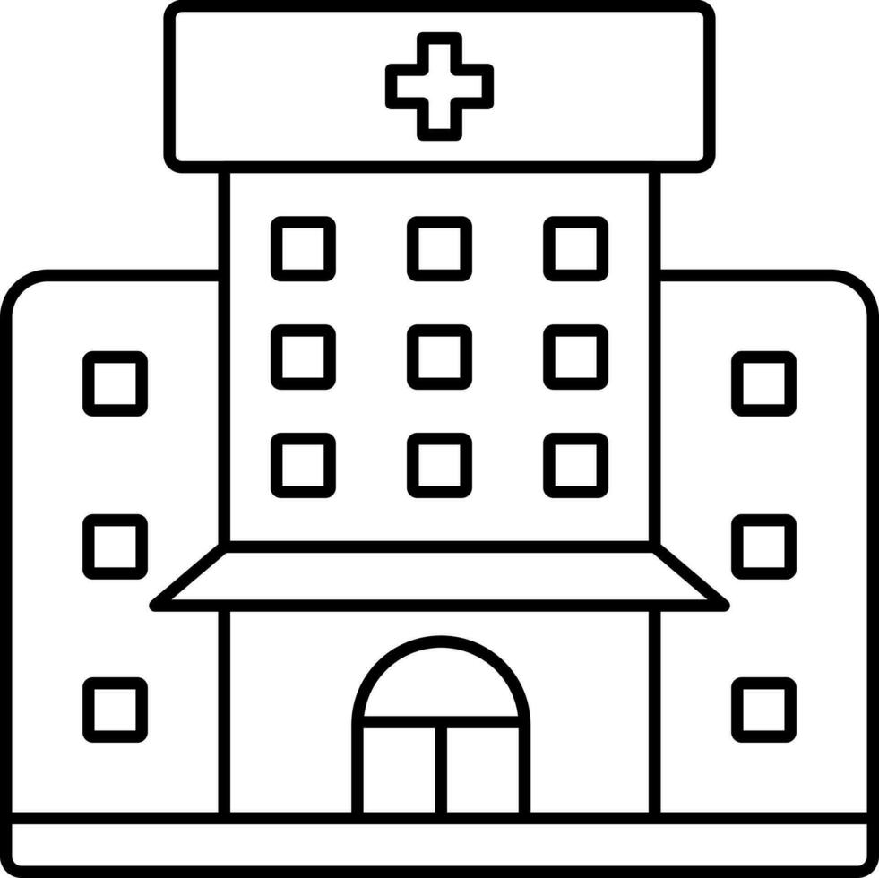 schwarz Gliederung Illustration von Krankenhaus Gebäude Symbol. vektor