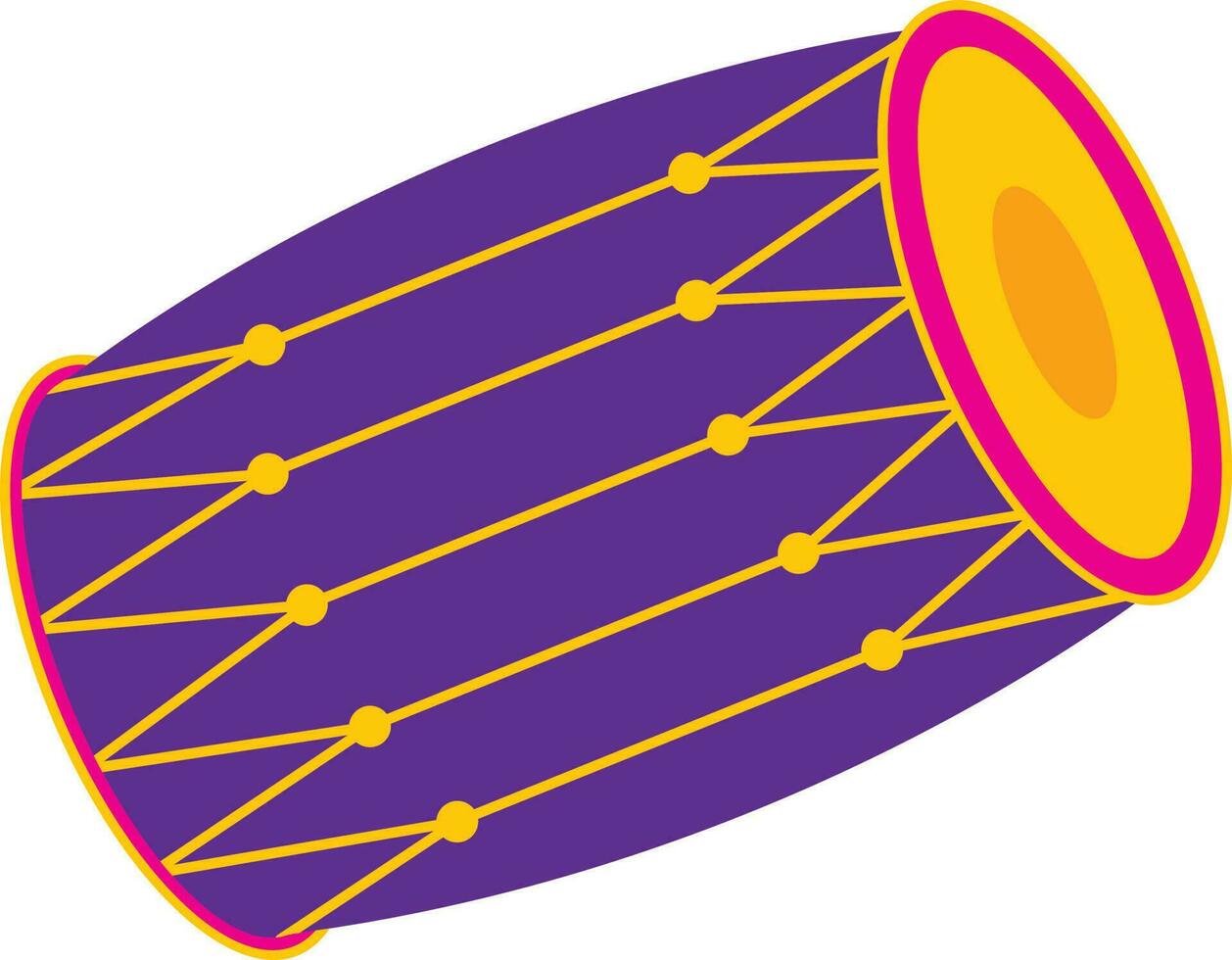 lila och gul dholak musikalisk trumma platt ikon. vektor