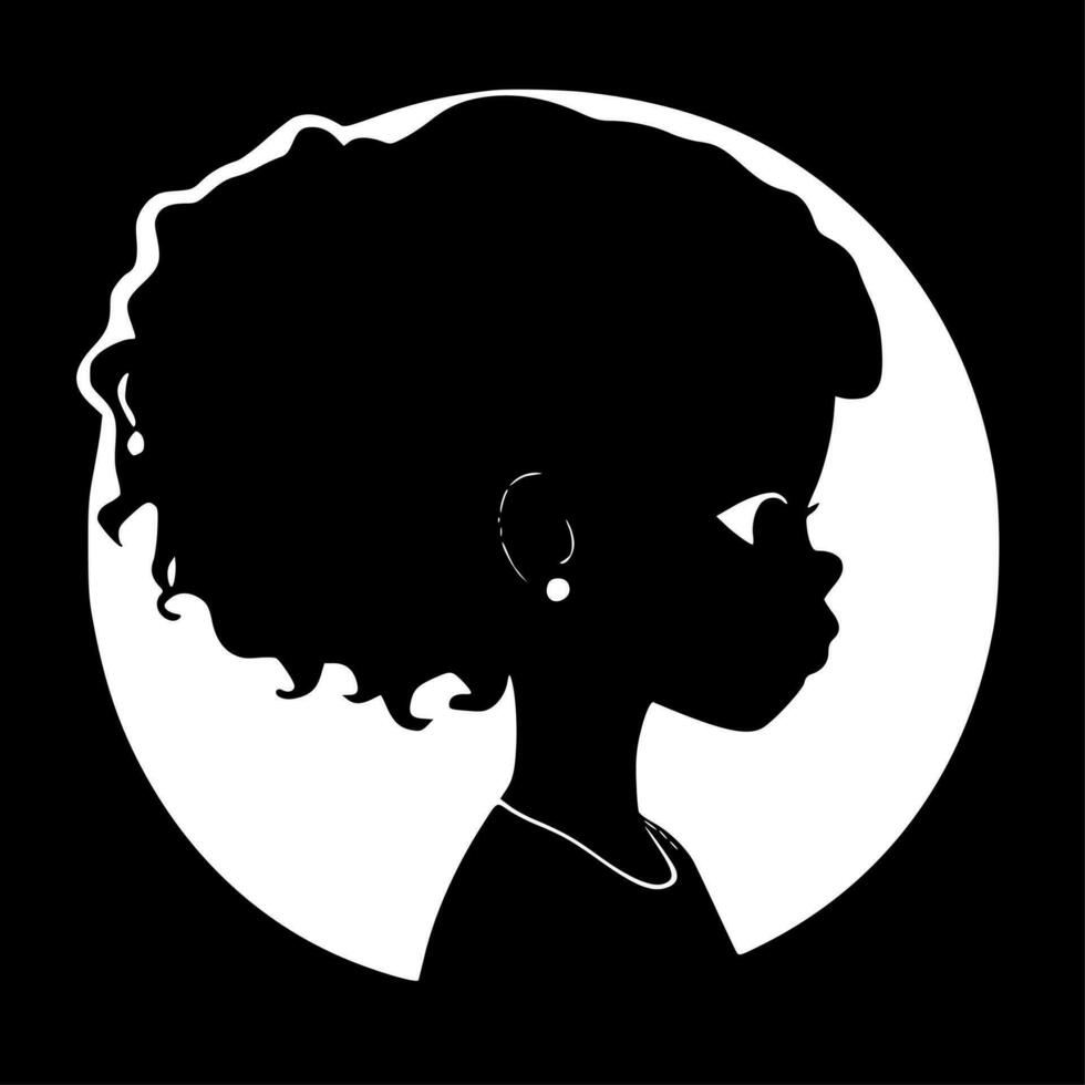 svart flicka - svart och vit isolerat ikon - vektor illustration