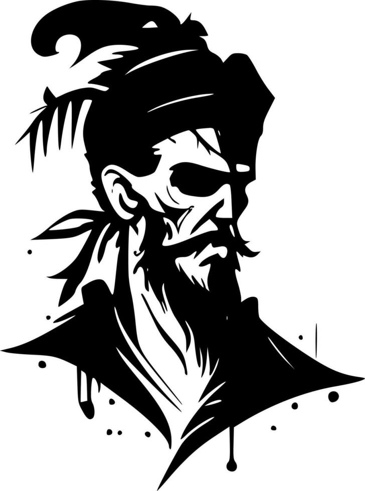 pirat - svart och vit isolerat ikon - vektor illustration