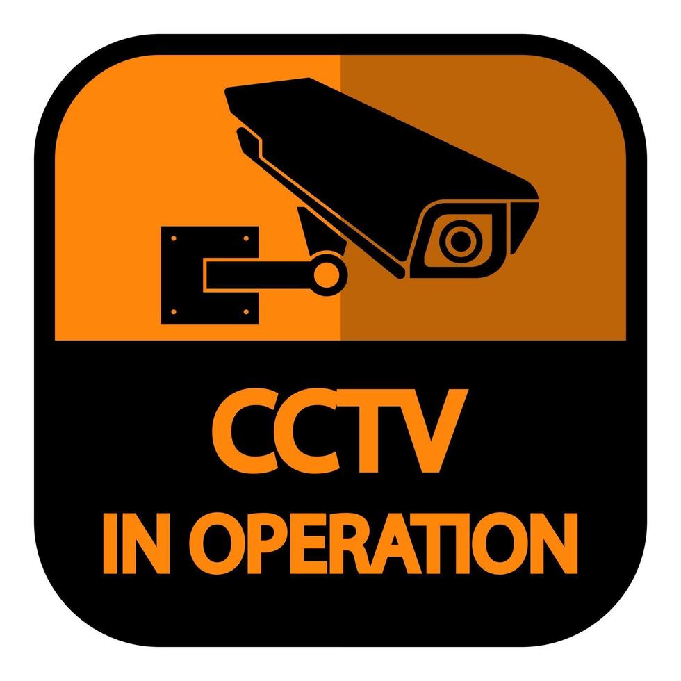 CCTV-Kamera-Etikett schwarz Videoüberwachungszeichen auf weißem Hintergrund vektor