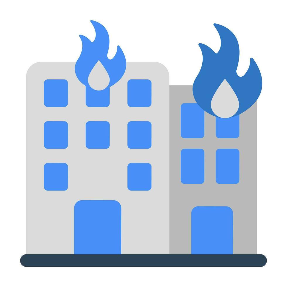 Vektor Design von Gebäude auf Feuer, eben Symbol