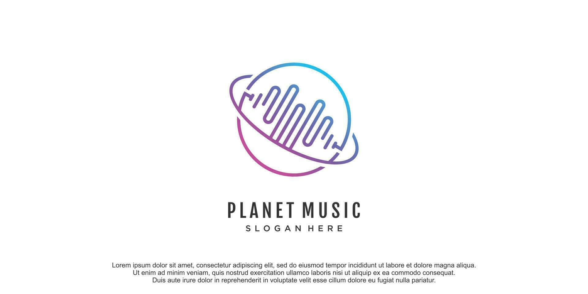 Planet-Musik-Logo mit modernem Premium-Vektor im Stil der Farbverlaufslinie vektor
