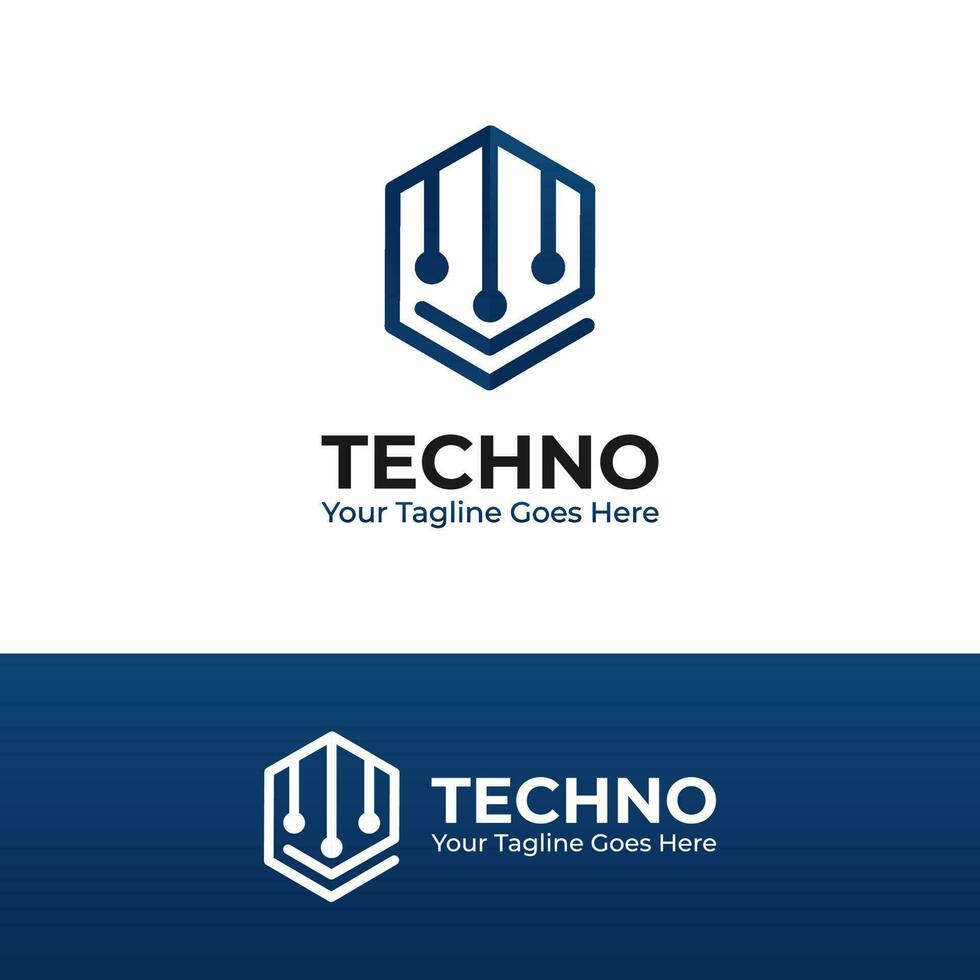 Technologie Logo Vektor Grafik Design im Hexagon Form, Digital Logo im Blau Farbe