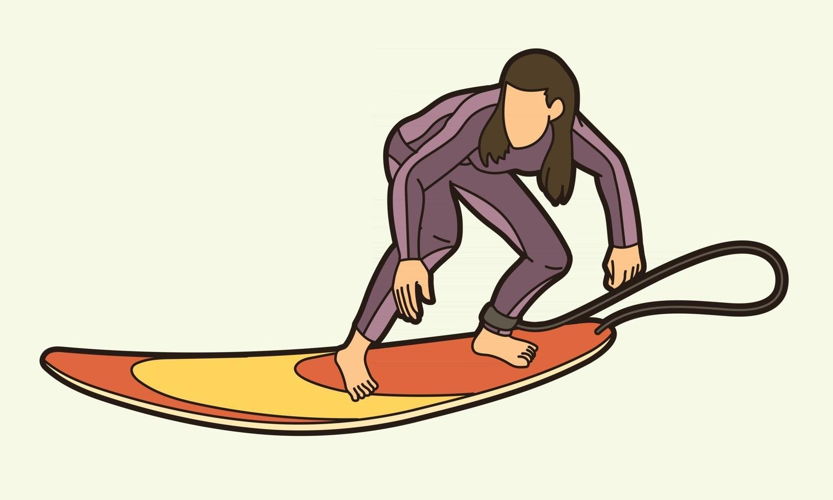 surfare surfing sport kvinnlig spelare vektor