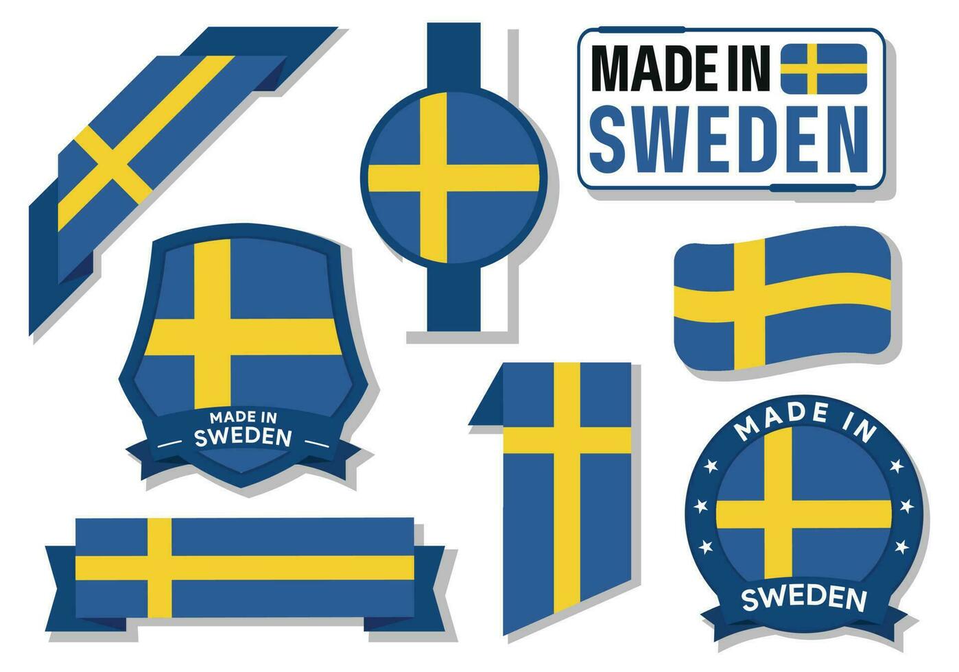 Sammlung von gemacht im Schweden Abzeichen Etiketten Schweden Flaggen im Band Vektor Illustration kostenlos Vektor