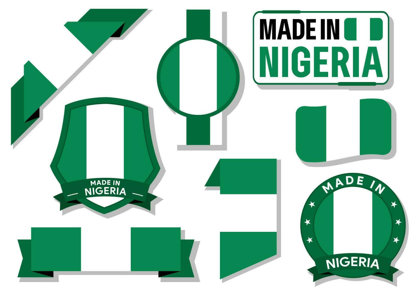 Sammlung von gemacht im Nigeria Abzeichen Etiketten Nigeria Flaggen im Band Vektor Illustration