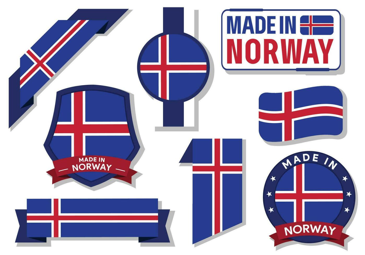 Sammlung von gemacht im Norwegen Abzeichen Etiketten Norwegen Flaggen im Band Vektor Illustration kostenlos Vektor