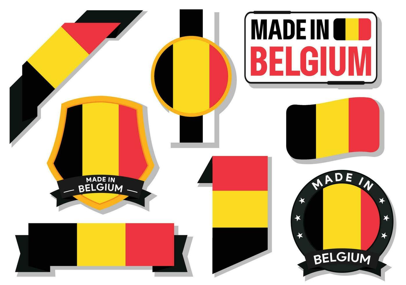Sammlung von gemacht im Belgien Abzeichen Etiketten Belgien Flagge im Band Vektor Illustration