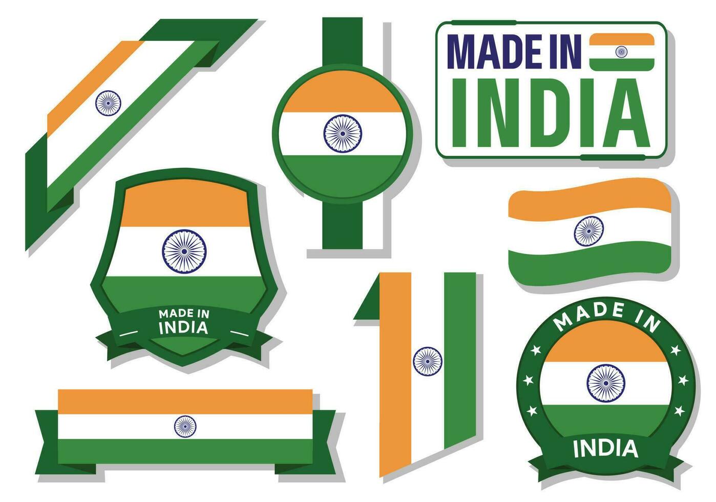 Sammlung von gemacht im Indien Abzeichen Etiketten Indien Flaggen im Band Vektor Illustration