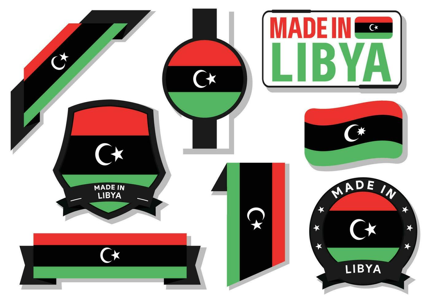 Sammlung von gemacht im Libyen Abzeichen Etiketten Libyen Flaggen im Band Vektor Illustration kostenlos Vektor