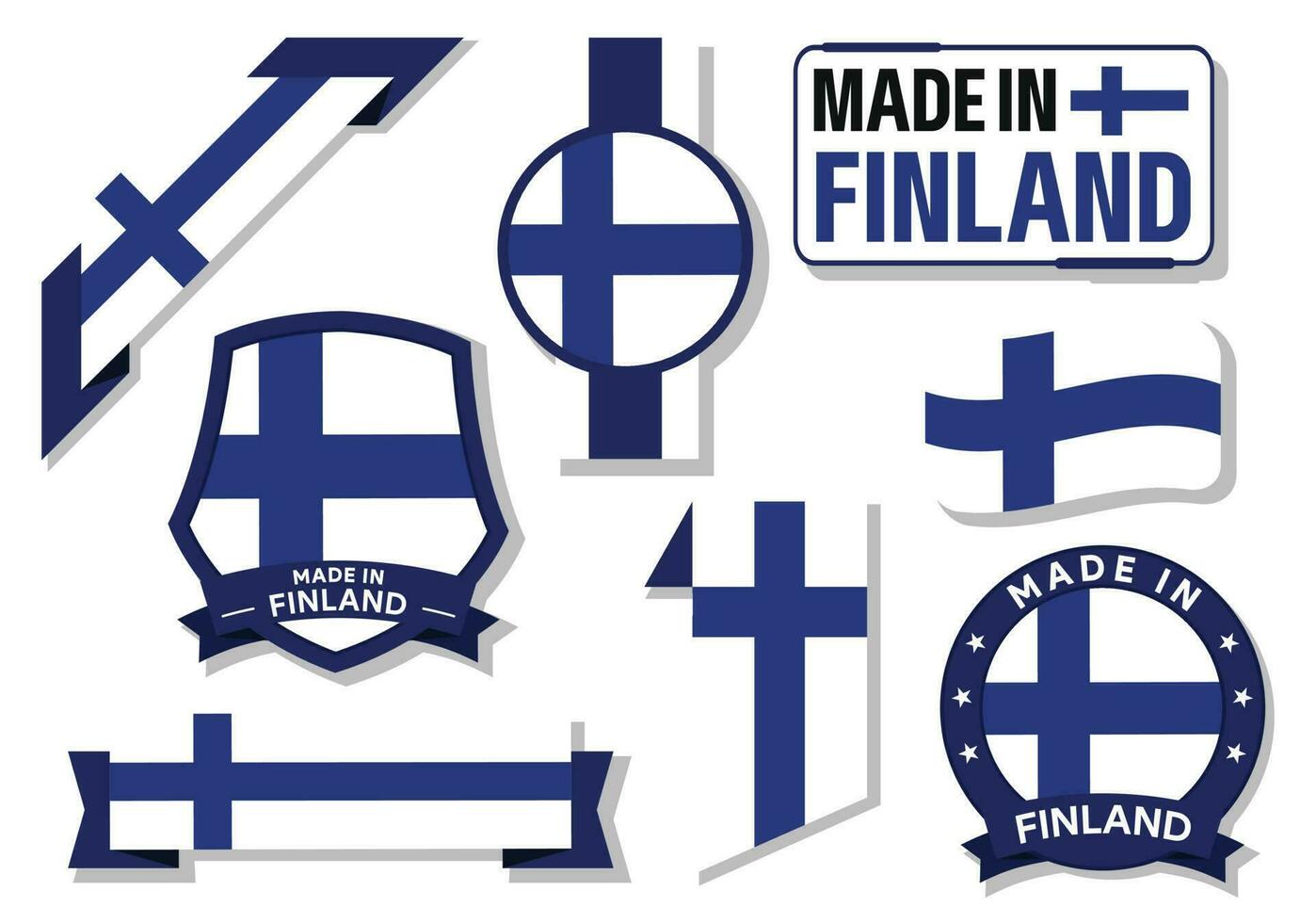 samling av tillverkad i finland märken etiketter finland flaggor i band vektor illustration fri vektor