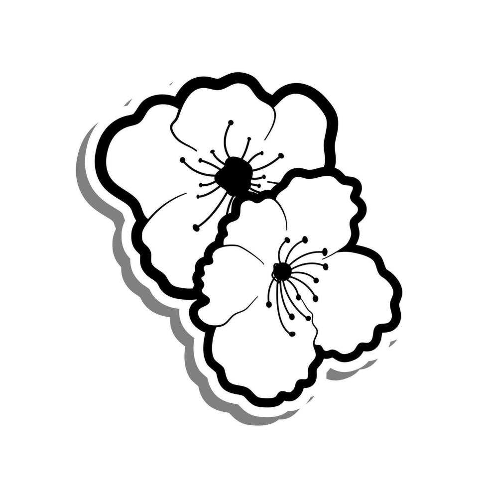 Gekritzel schwarz Linie Kirsche Blüte, Sakura Blume auf Weiß Hintergrund. Vektor Illustration zum schmücken Logo, Hochzeit, Gruß Karten und irgendein Design.