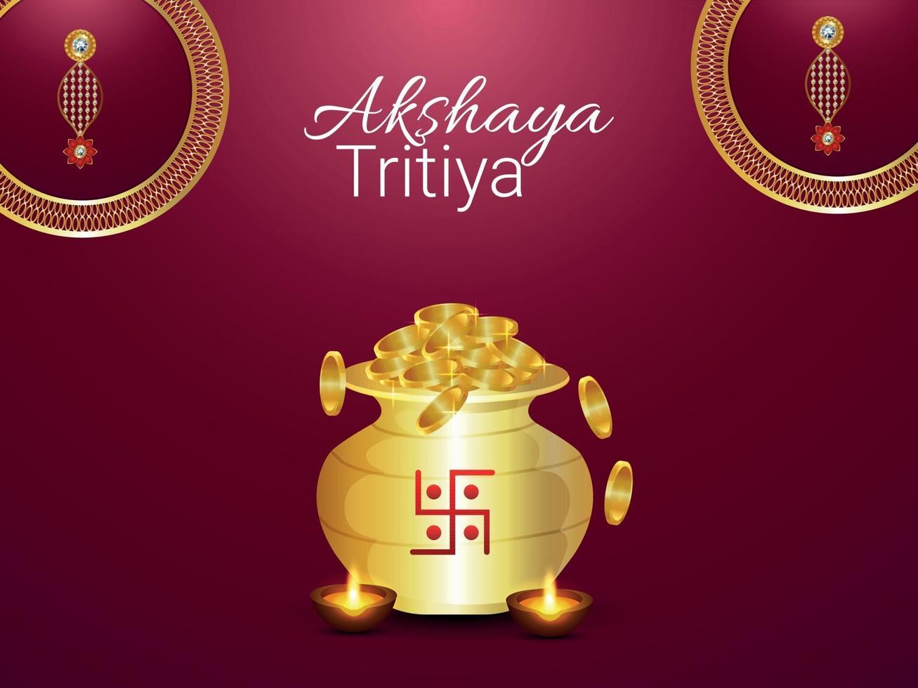 akshaya tritiya einladungsgrußkarte mit goldmünze kalash vektor