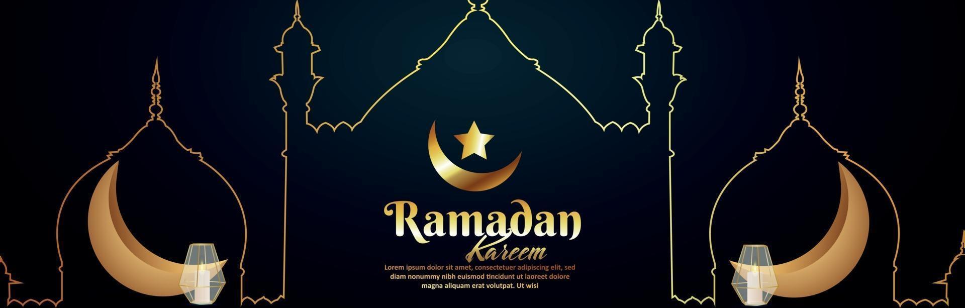 islamisches Festival Ramadan Kareem mit goldenem Mond und Laterne vektor