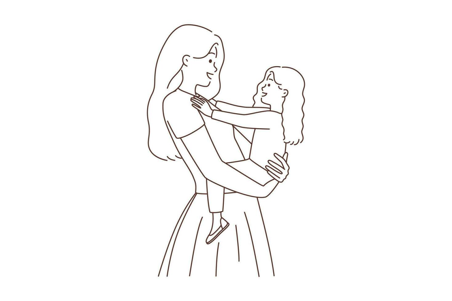 Lycklig ung mor innehav leende liten dotter i händer. kärleksfull mamma kramas små flicka barn visa kärlek och vård. moderskap. vektor illustration.