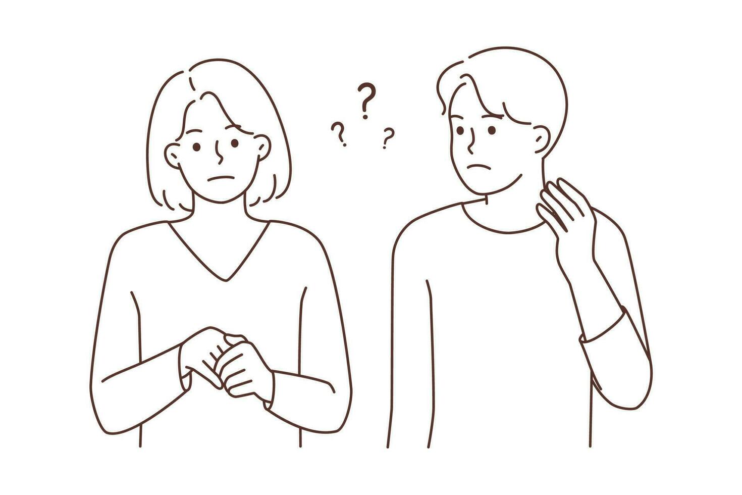 frustrerad par har missförstånd. förvirrad man och kvinna känsla frustration efter bekämpa eller argument. relation problem. vektor illustration.
