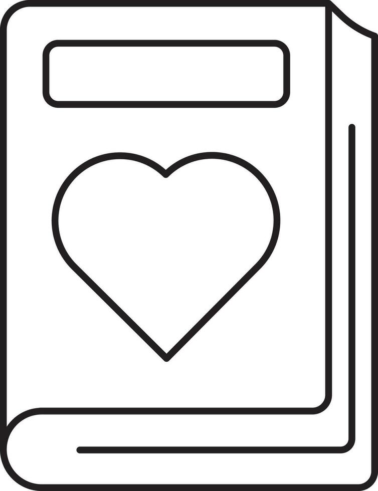 hjärta symbol bok ikon i svart linje konst. vektor