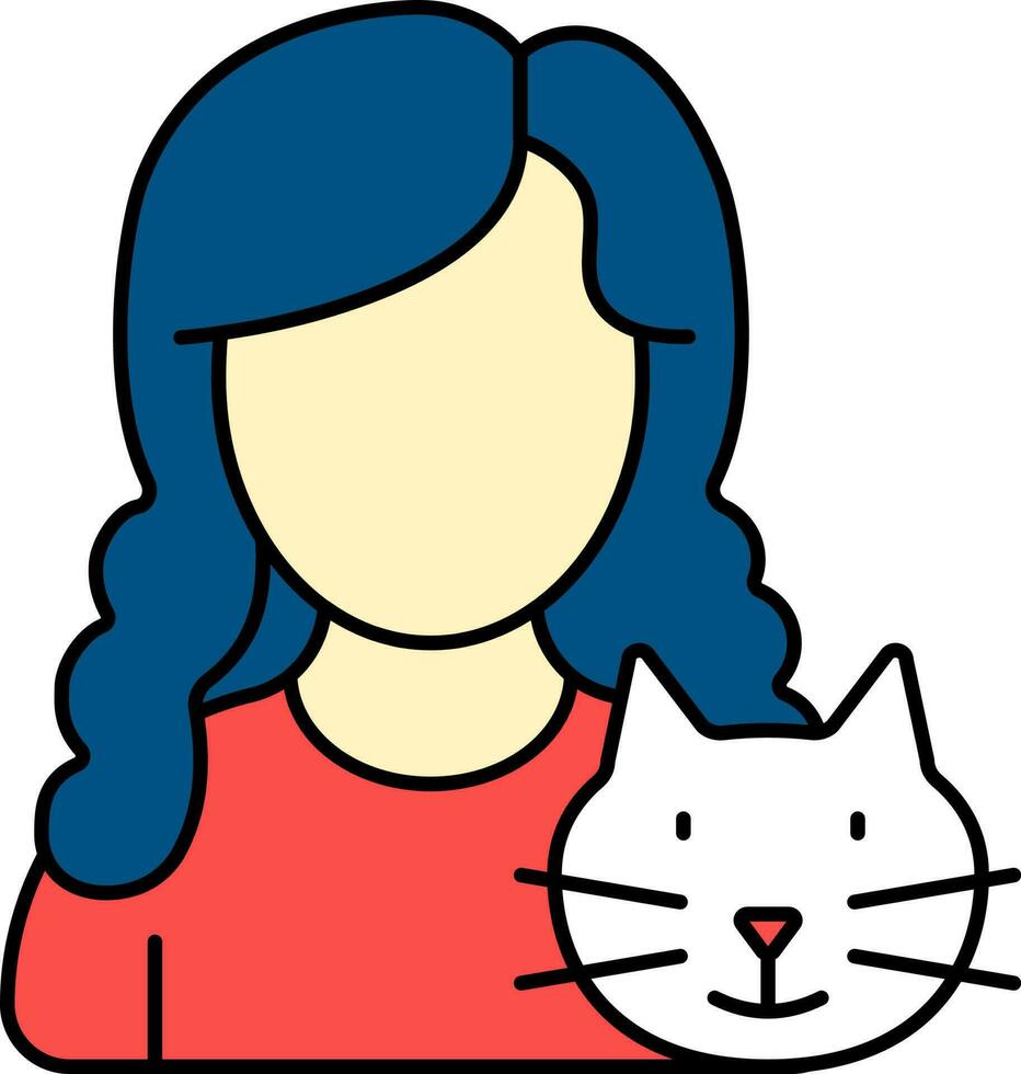 eben Illustration von gesichtslos jung Mädchen mit Katze Karikatur Symbol. vektor