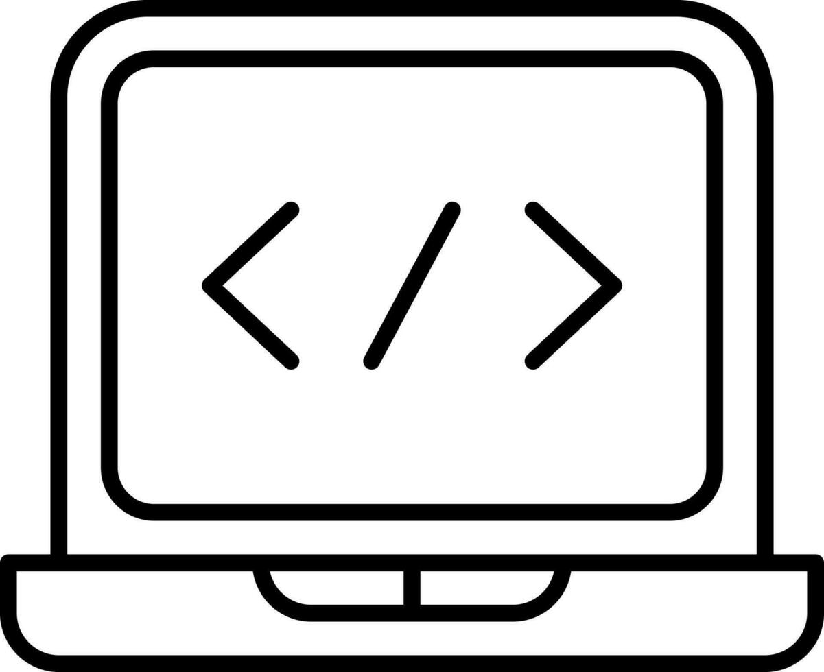 linear Stil Netz Codierung im Laptop Bildschirm Symbol. vektor