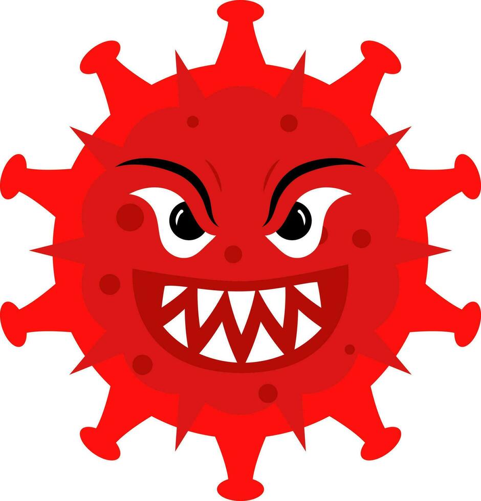 glücklich Virus Maskottchen rot Symbol im eben Stil. vektor