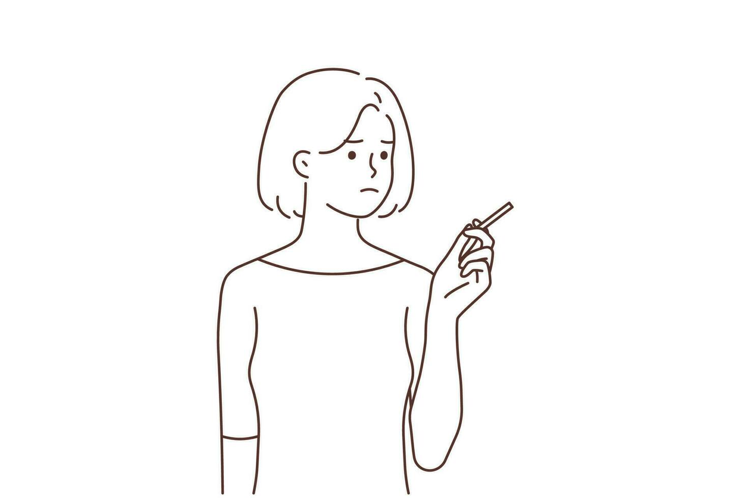 jung Frau Rauchen Zigarette. unzufrieden Mädchen haben Schlecht ungesund Gewohnheit. Raucher Konzept. Vektor Illustration.