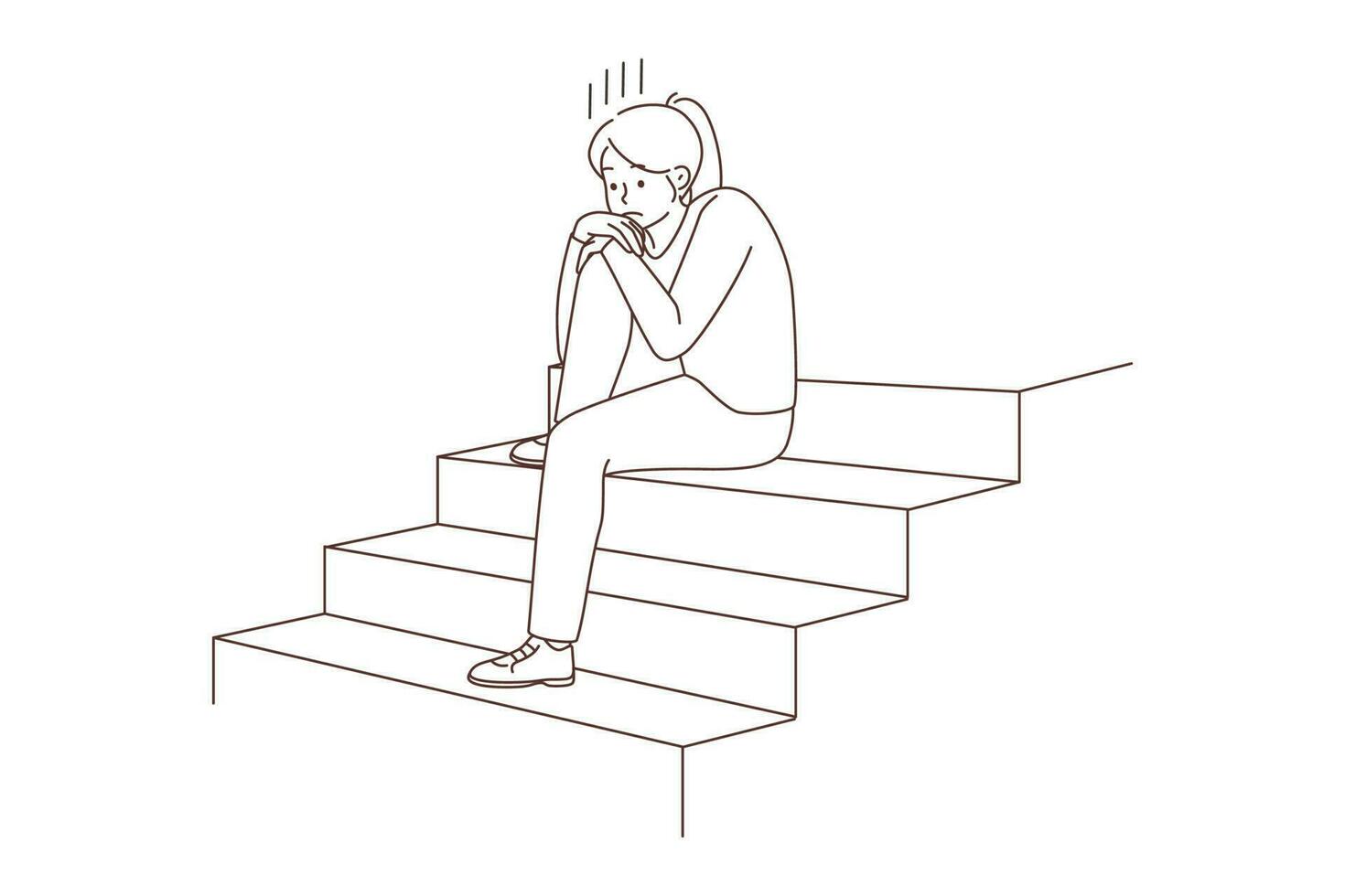 olycklig ung kvinna Sammanträde på trappa känsla deprimerad. upprörd flicka lida från ensamhet eller ensamhet. depression och kommunikation brist. vektor illustration.