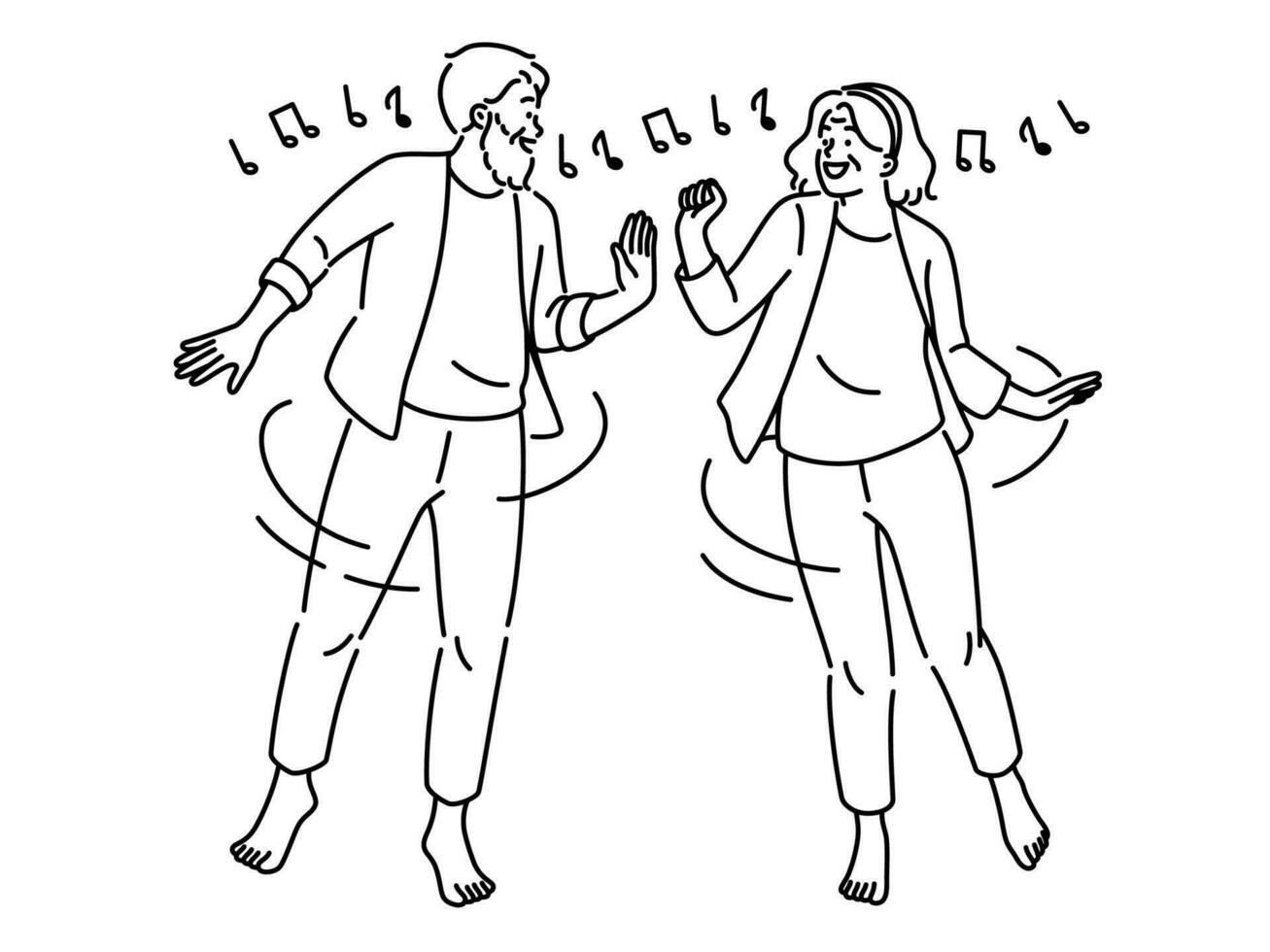 lycklig äldre par ha roligt dans tillsammans. leende mogna man och kvinna njut av Lycklig mognad och pensionering. vektor illustration.