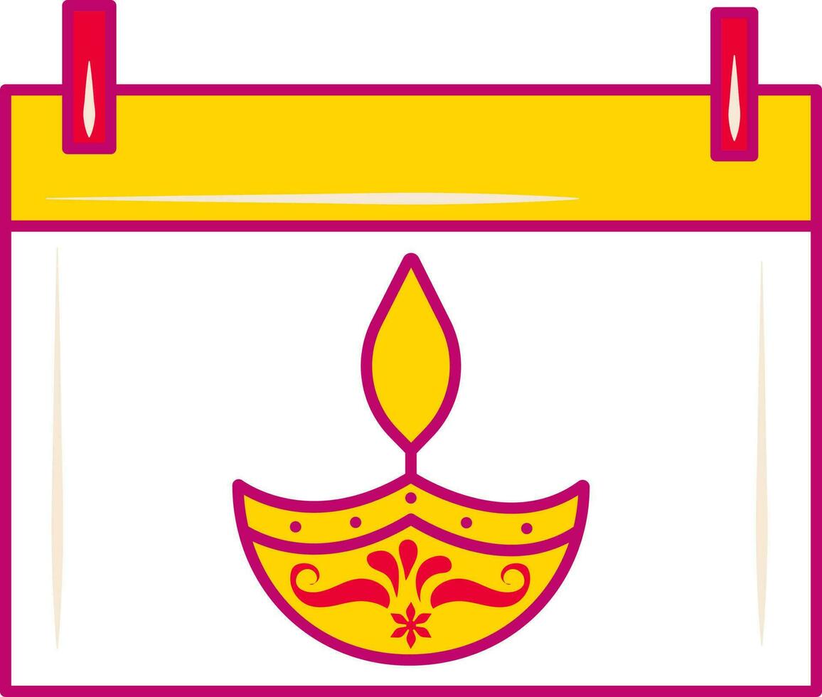 isolerat diwali diya på kalender ikon i rosa och gul Färg. vektor
