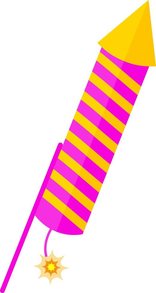 rosa och gul remsa smällare raket platt ikon. vektor