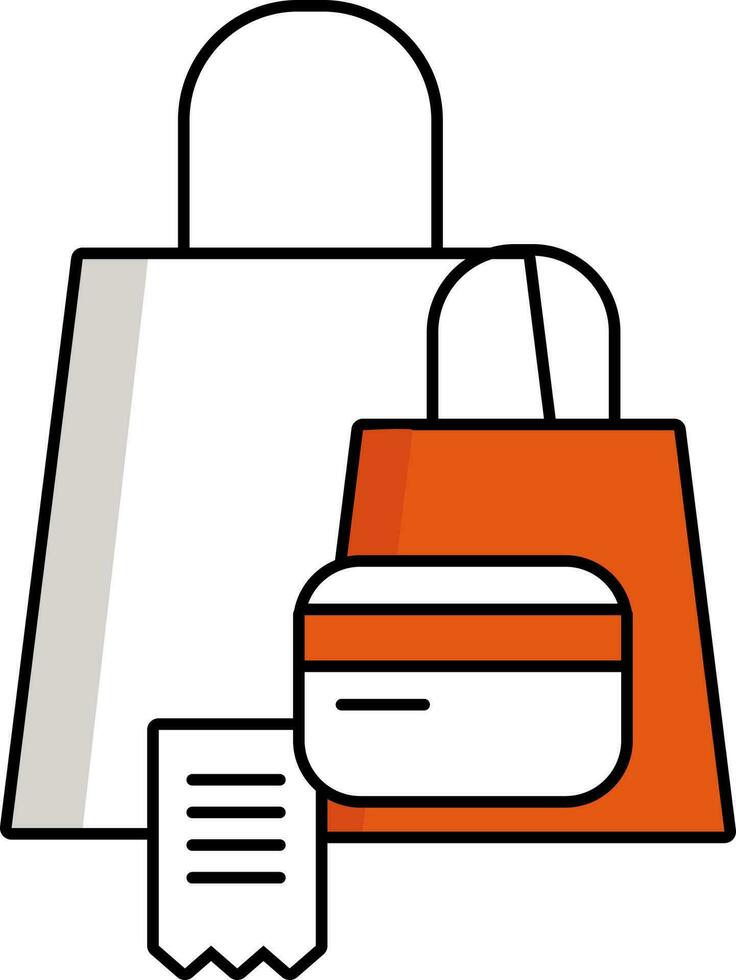 Zahlung Karte mit Rechnung und Einkaufen Taschen Orange und Weiß Symbol. vektor