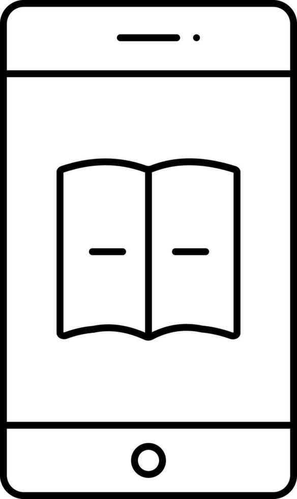 öffnen Buch im Smartphone Bildschirm linear Symbol. vektor