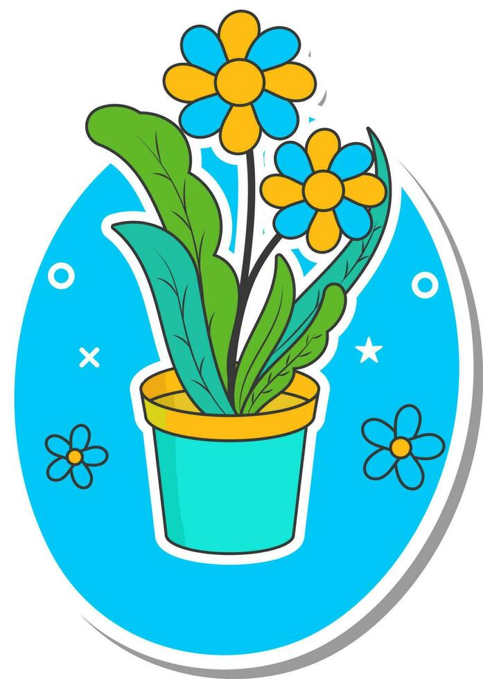 klistermärke stil blomma pott element på blå och vit bakgrund. vektor