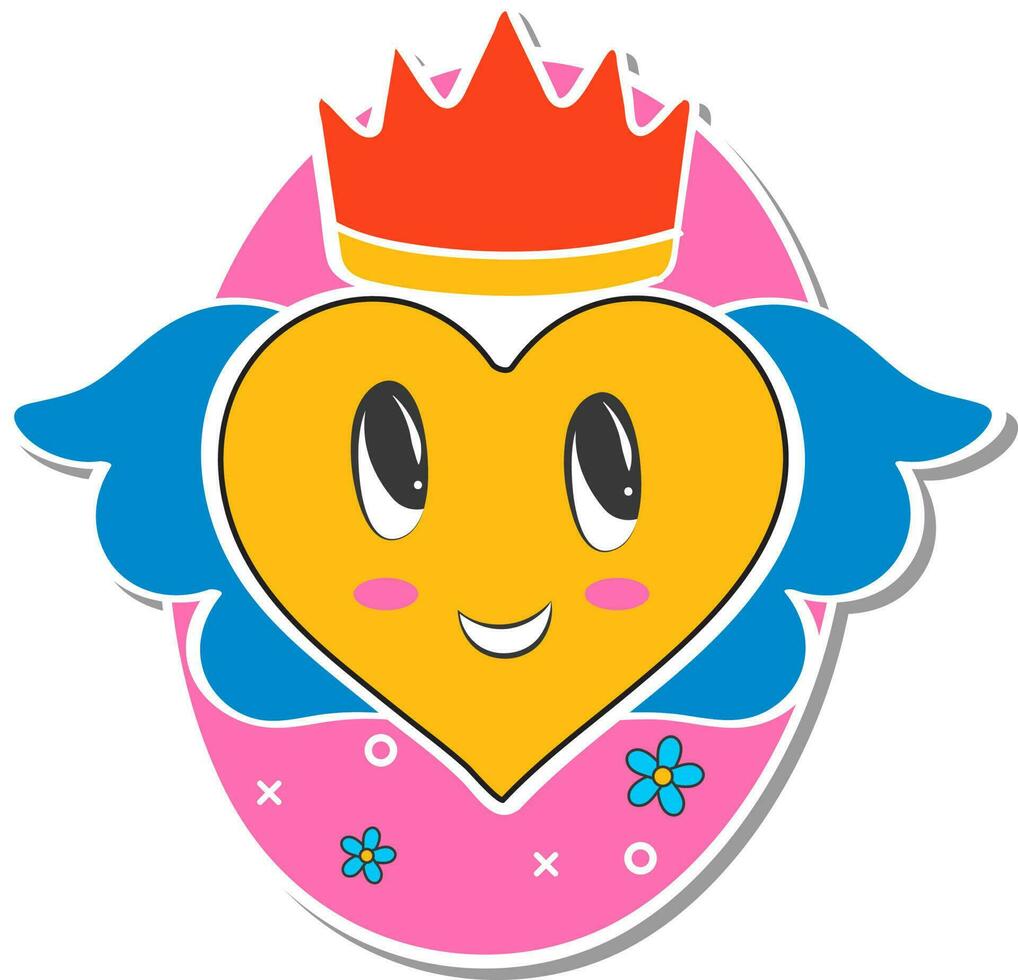 klistermärke stil hjärta ängel med krona på rosa och vit bakgrund. vektor