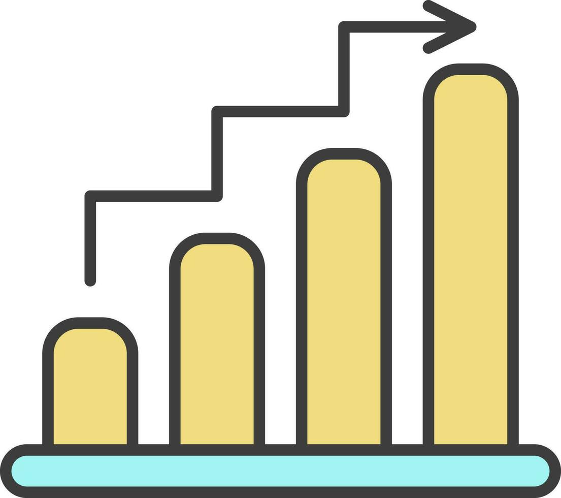 trappsteg sätt pil med bar Graf ikon i gul och turkos Färg. vektor