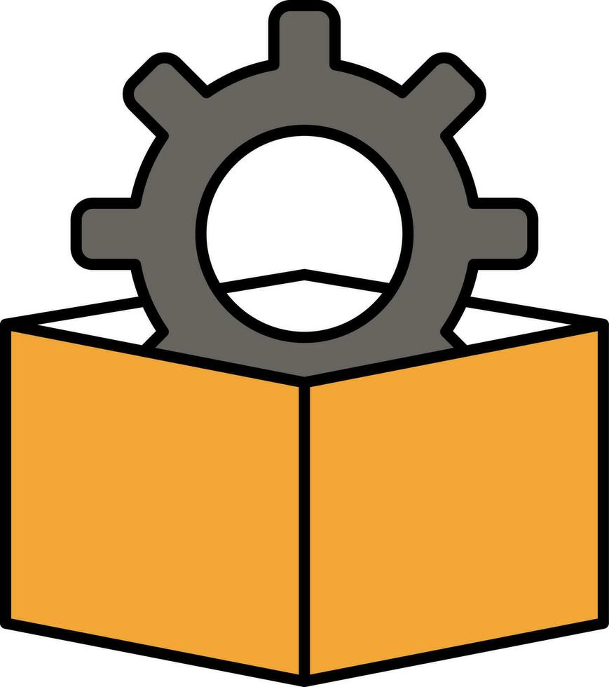 platt stil kugghjul i låda orange och grå ikon. vektor
