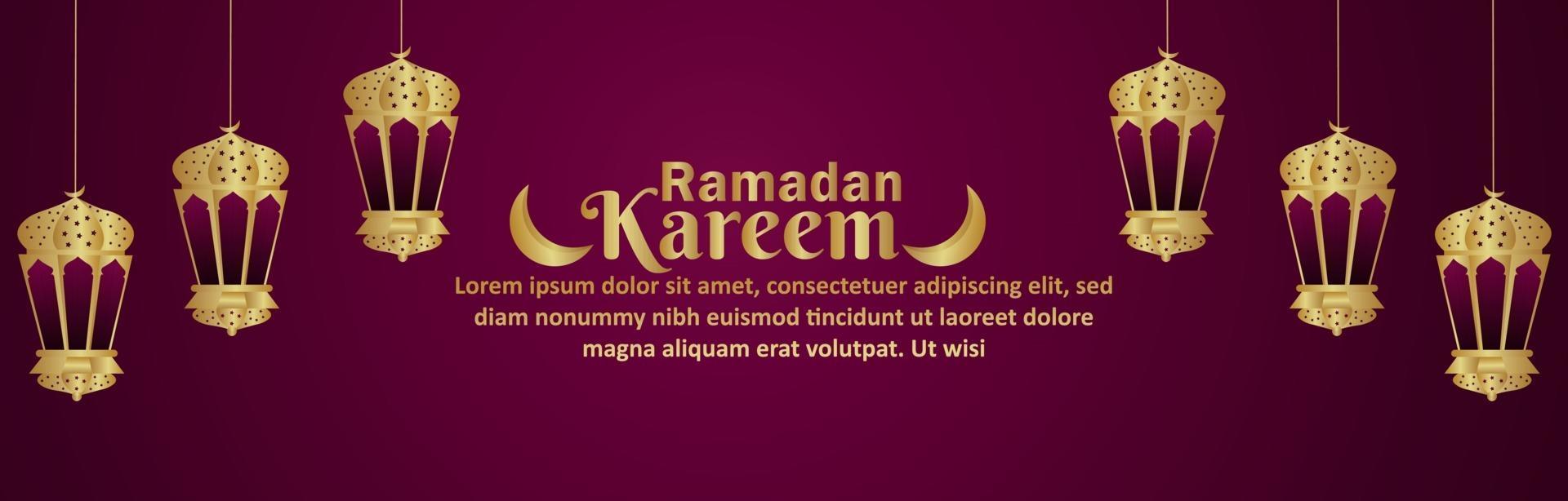 islamisches Festival Ramadan Kareem mit goldenem Mond und Laterne vektor