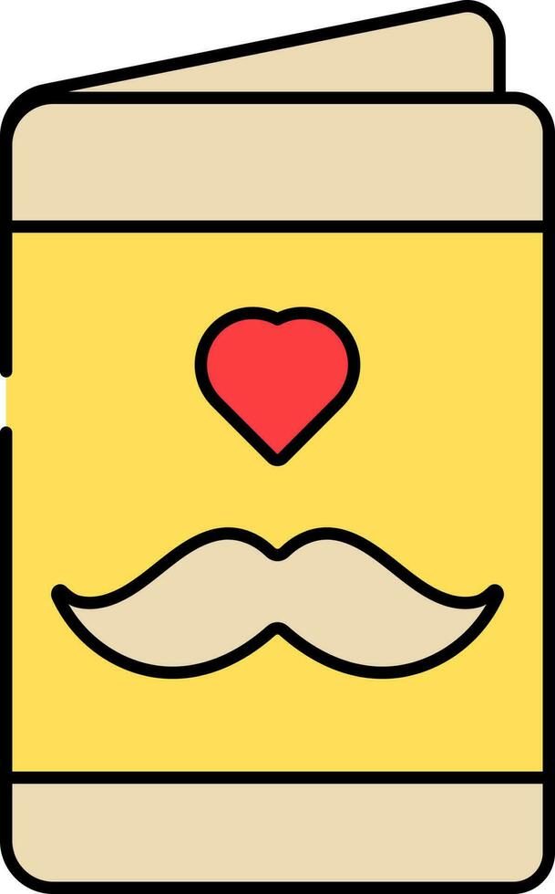 hjärta med mustasch symbol hälsning kort röd och gul ikon. vektor