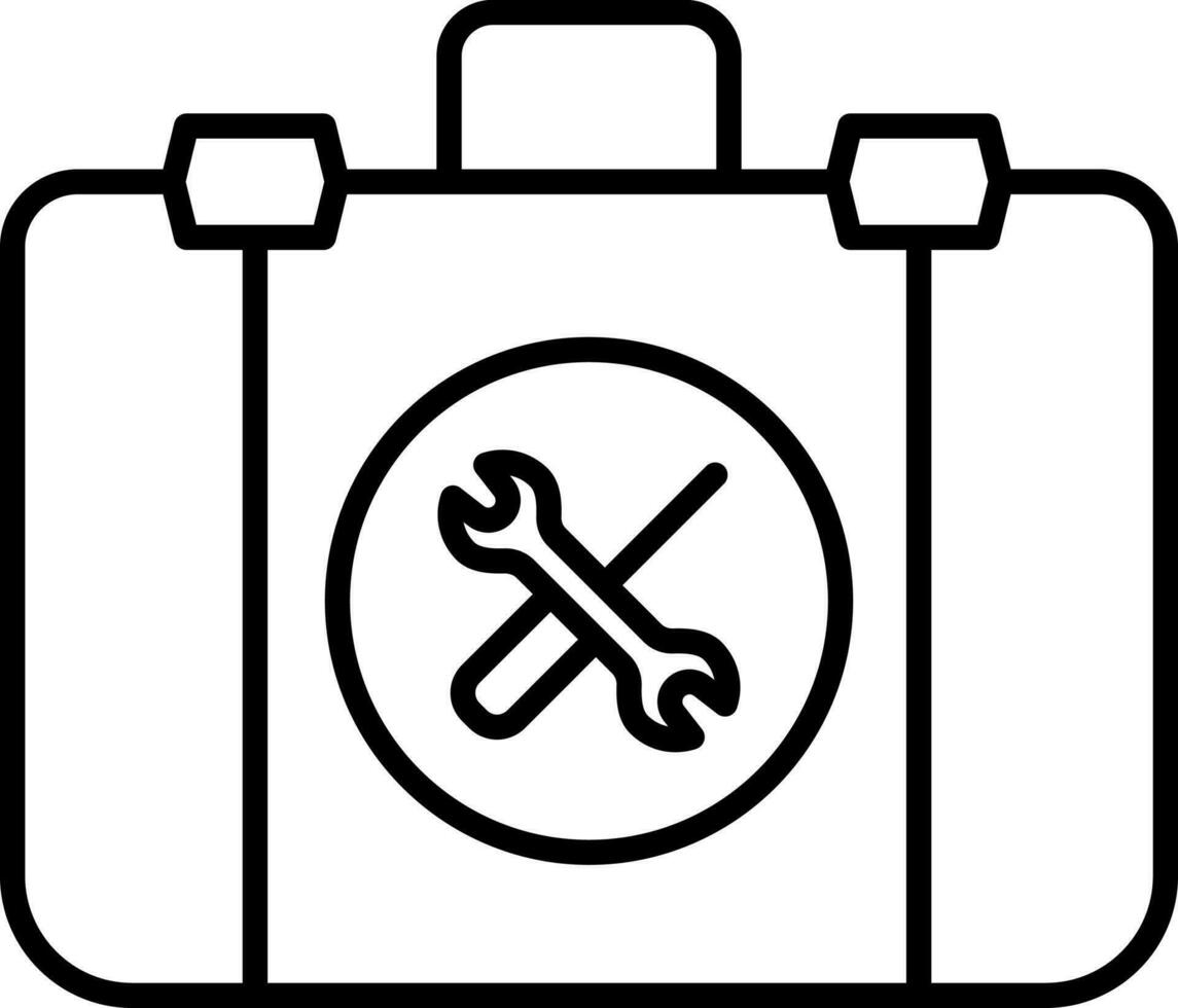 isolerat verktyg utrustning resväska ikon i svart linje konst. vektor
