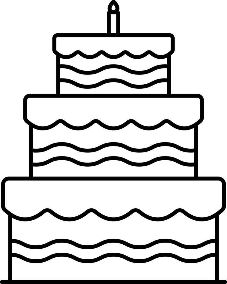 isoliert Verbrennung Kerze im zwei Schicht Kuchen schwarz Gliederung Symbol. vektor