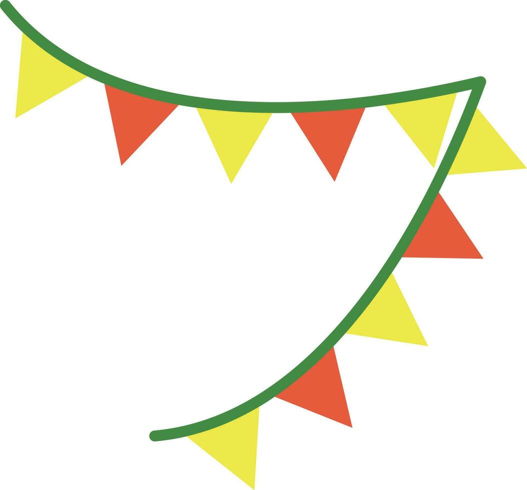 Gelb und rot Dreieck Wimpel Flagge hängen eben Symbol. vektor