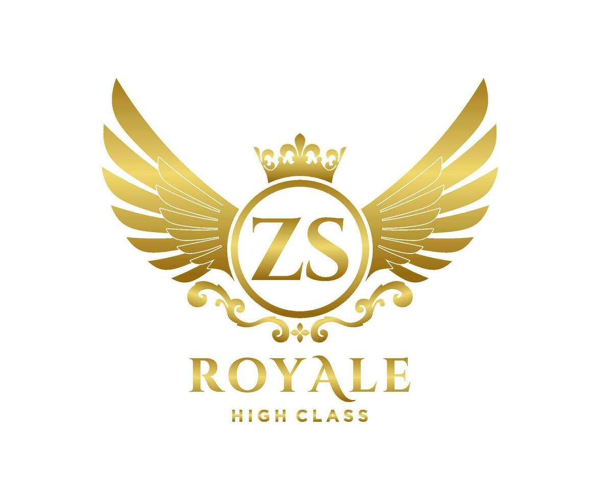 gyllene brev zs mall logotyp lyx guld brev med krona. monogram alfabet . skön kunglig initialer brev. vektor