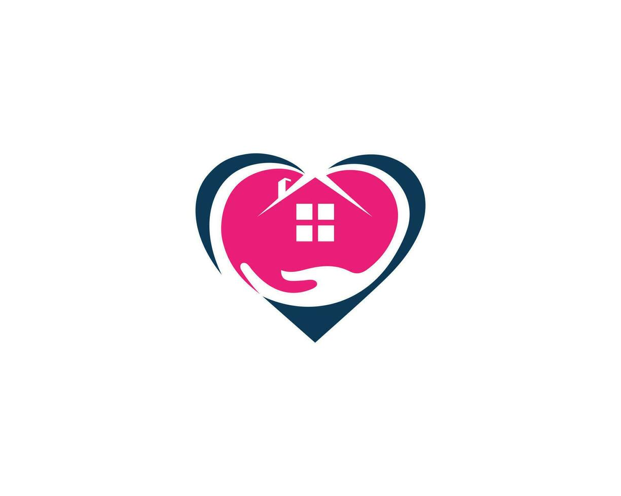 hus vård logotyp mall. kärlek hus med mänsklig hand symbol kreativ vektor illustration.