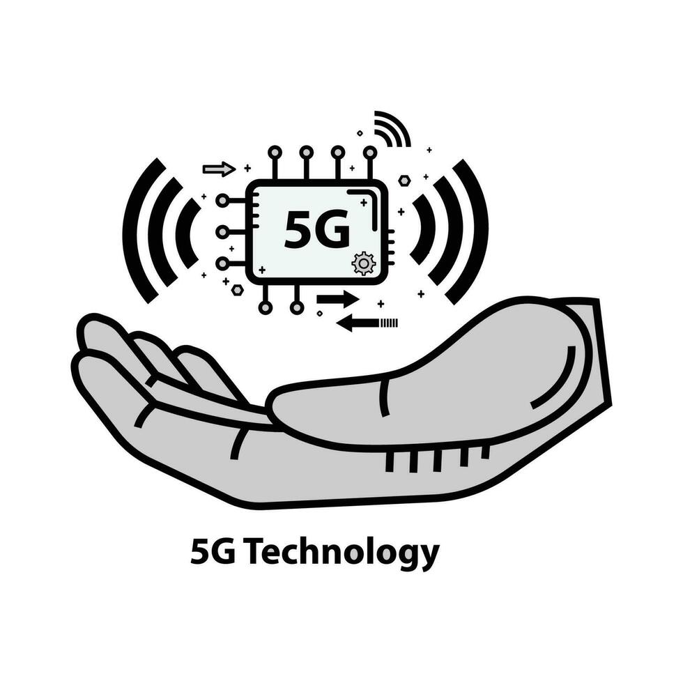 5g Technologie im Hand Symbol, Vektor Illustration, eben Design. auf Weiß Hintergrund.