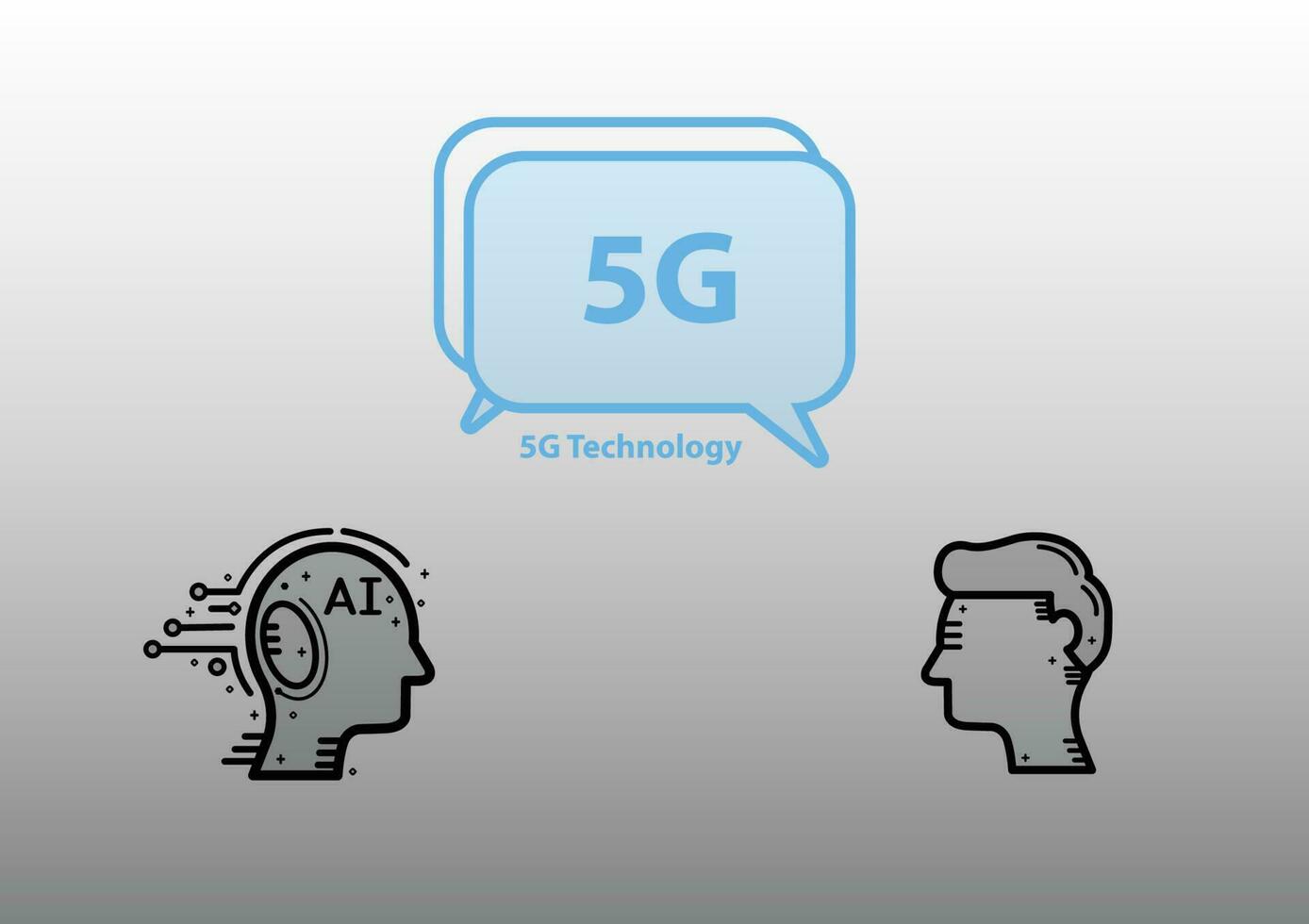 5g Neu kabellos Internet W-lan Verbindung mit Mensch Kopf und Rede Blase. auf Weiß Hintergrund. vektor