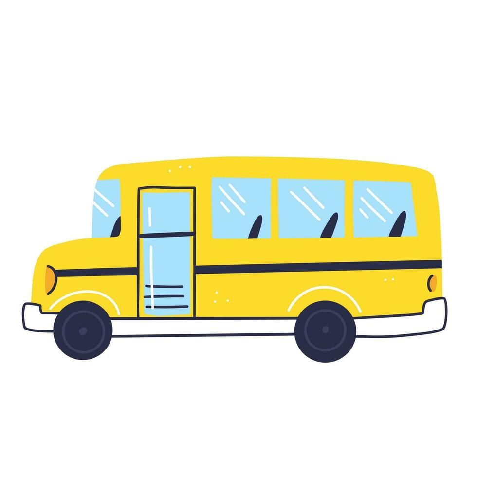 ein Schule Bus im ein eben Stil isoliert auf ein Weiß Hintergrund. Vektor Illustration.