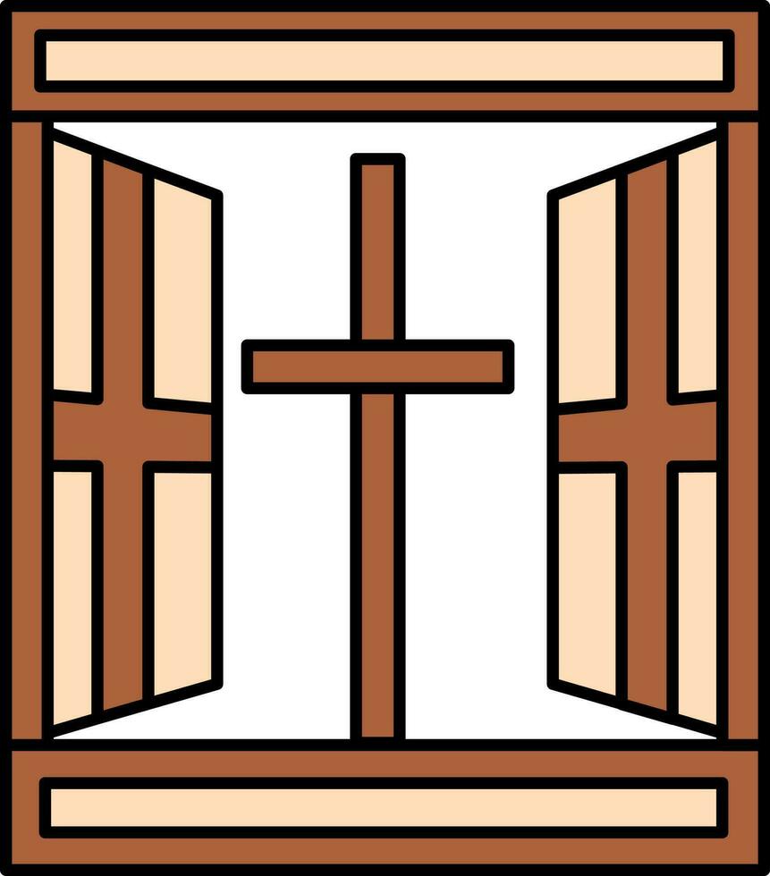 öffnen Fenster mit Christian Kreuz Symbol im braun und Pfirsich Farbe. vektor