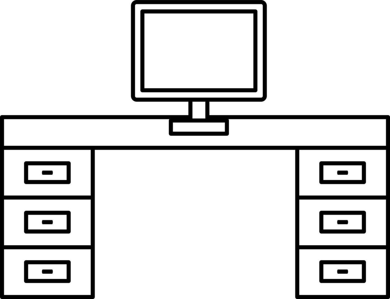 skrivbordet på skrivbord ikon i svart linje konst. vektor